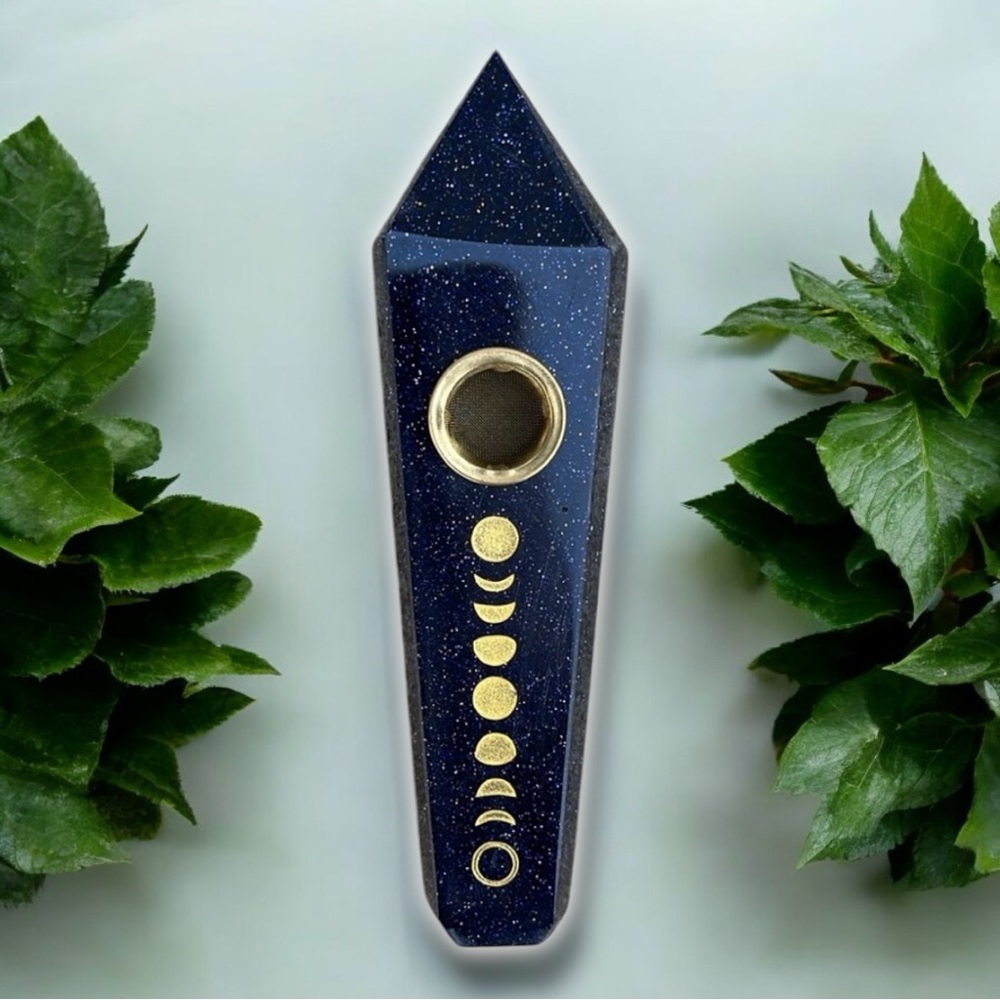 Blue Sandstone Lunar Solar Eclipse Moon Handmade Glass Crystal Gemstone Wand